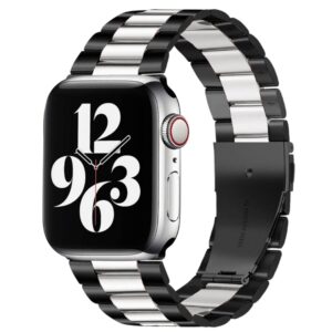 For Apple Watch Series 10 42mm / 9&8&7 41mm / SE 3&SE 2&6&SE&5&4 40mm / 3&2&1 38mm Fold Buckle 3 Beads Stainless Steel Watch Band