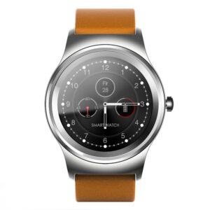 SMA-Round 1.28 inch Color Touch Screen Bluetooth Smart Watch, Waterproof, Support Voice Control / Heart Rate Monitor / Sleep Monitor / Bluetooth Camera, Compatible with Android and iOS System, SMA-Round/Orange Leather Strap, SMA-Round/Silver Leather St...