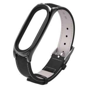 Mijobs Screwless Magnetic Case Top-grain Leather Watch Band for Xiaomi Mi Band 5 & 6, Host not Included