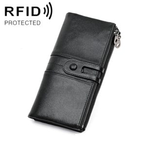 3520 Long Cowhide Leather Folding Anti-magnetic RFID Wallet for Ladies, with Card Slots, 3520 Black, 3520 Coffee, 3520 Green, 3520 Blue, 3520 Red, 3520 Yellowish-brown