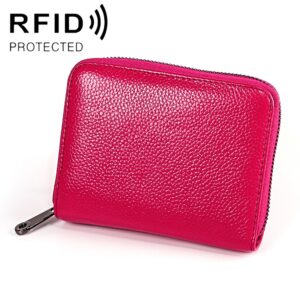 KB195 Zipper Cowhide Leather Double Row Organ Shape Multiple Card Slots Anti-magnetic RFID Wallet Clutch Bag for Ladies, KB195 Rose Red, KB195 Black, KB195 Coffee, KB195 Pink, KB195 Purple