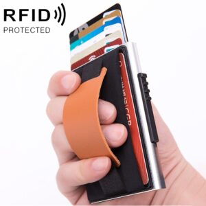 X-32C Automatically Pop-up Card Type Anti-magnetic RFID Anti-theft Men Aluminum Alloy A Dial Button Elastic Bag Wallet with PU Leather Strap, X-32C A Dial Button Red, X-32C A Dial Button  Silver, X-32C A Dial Button Black, X-32C A Dial Button Grey...
