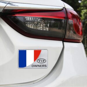 Universal Car France Flag Rectangle Shape VIP Metal Decorative Sticker, France Flag (Gold), France Flag (Silver)