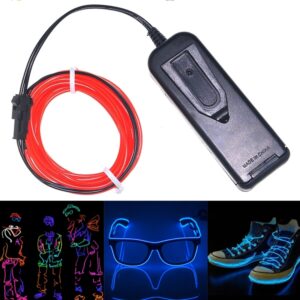 YouOKLight Neon EL Cold Round Flexible Strip Light with 3V Battery Box for Dance Party Car Decoration, Length: 3m, 3M Red Light, 3M Blue Light, 3M Grenn Light