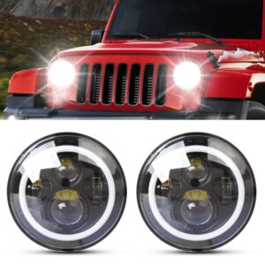2 PCS 7 inch IP68 Waterproof 6500K 75W LED Headlight Hi/Lo Beam Driving Lamp for Jeep Wrangler JK TJ LJ