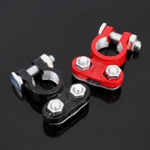 2 PCS Positive and Negative Car U Shape Metal Battery Connectors Terminals Clamps Clips, L Size, Inner Diameter: 16mm (Black + Red)