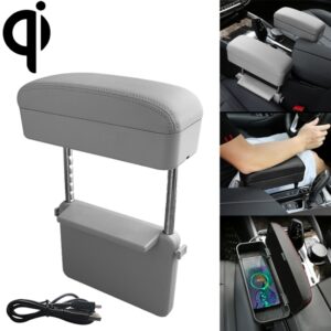 Universal Car Wireless Qi Standard Charger PU Leather Wrapped Armrest Box Cushion Car Armrest Box Mat with Storage Box, 1pc(Grey), 1pc(Beige), 1pc(Brown), 1pc(Black), 1pc(Black Red), 1pc(Black White)