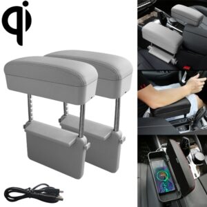 2 PCS Universal Car Wireless Qi Standard Charger PU Leather Wrapped Armrest Box Cushion Car Armrest Box Mat with Storage Box, 2pcs(Grey), 2pcs(Beige), 2pcs(Brown), 2pcs(Black), 2pcs(Black Red), 2pcs(Black White)