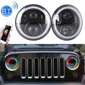 2 PCS 7 inch DC12V 6000K-6500K 50W Car LED Headlight Lamp Beads for Jeep Wrangler / Harley, Support APP + Bluetooth Control(Black)