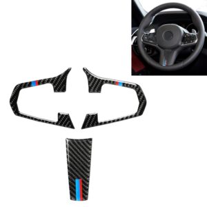 3 in 1 Car Carbon Fiber Tricolor Steering Wheel Button Decorative Sticker for BMW 5 Series G30 X3 G01, Left and Right Drive Universal