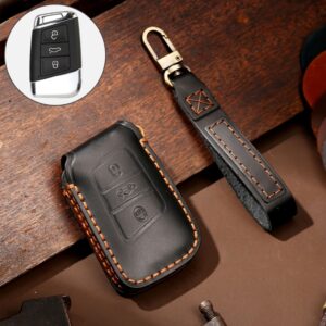 Hallmo Car Cowhide Leather Key Protective Cover Key Case for Volkswagen Lavida A Style, For Volkswagen Lavida A Style