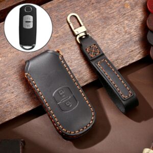 Hallmo Car Cowhide Leather Key Protective Cover Key Case for Mazda Axela 2-button, For Mazda Axela 2-button