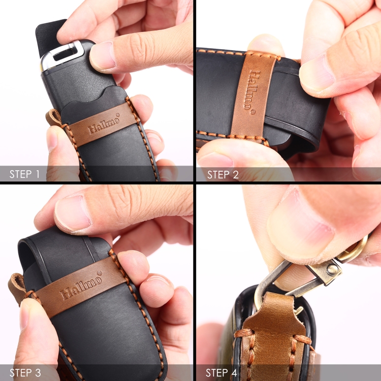 Hallmo Car Cowhide Leather Key Protective Cover Key Case for Hyundai 4-button Start, For Hyundai 4-button Start - Image 4