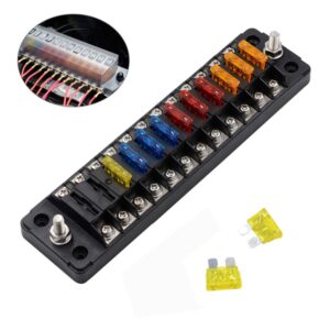 FB1904 1 In 1 Out 12 Ways Positive Negative Fuse Box with 24 Fuses for Auto Car Truck Boat