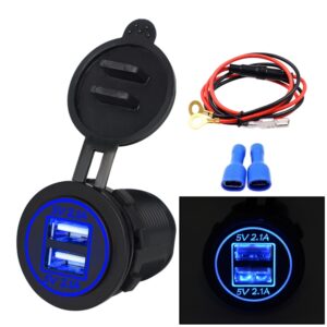 Universal Car Dual USB Charger Power Outlet Adapter 4.2A 5V IP66 with Aperture + 60cm Cable, 4.2A + 60cm Cable(White Light), 4.2A + 60cm Cable(Blue Light), 4.2A + 60cm Cable(Green Light), 4.2A + 60cm Cable(Orange Light), 4.2A + 60cm Cable(Red Light)