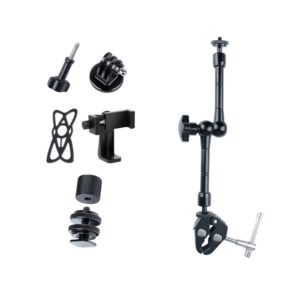 11 inch Adjustable Friction Articulating Magic Arm + Large Claws Clips with Phone Clamp, 11 inch Magic Arm + Claws Clips with Phone Clamp