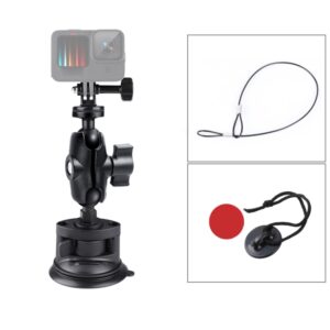 Single Suction Cup Mount Holder with Tripod Adapter & Steel Tether & Safety Buckle, Single Suction Cup