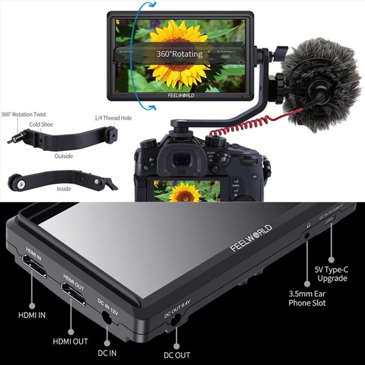 FEELWORLD FW568 V3 6 inch 3D LUT DSLR Camera Field Monitor, IPS Full HD 1920 x 1152, Support HDMI Input Output Tilt Arm - Image 7