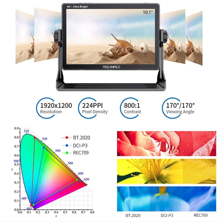 FEELWORLD LUT11S 10.1 inch Ultra High Bright 2000nit Touch Screen DSLR Camera Field Monitor, 3G-SDI 4K HDMI Input Output 1920 x 1200 IPS Panel, LUT11S - Image 6
