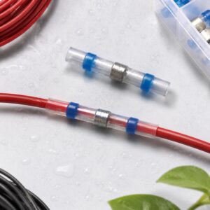 100 PCS AWG16-14 1.5-2.5mm Seal Heat Shrink Butt Wire Connectors Blue Terminals Solder Sleeve, 1.5-2.5mm Blue