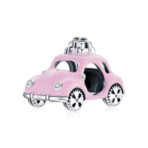 S925 Sterling Silver Pink Car Beads DIY Bracelet Necklace Accessories