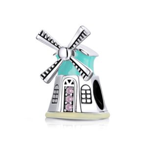 S925 Sterling Silver Dutch Windmills Beads DIY Bracelet Necklace Accessories