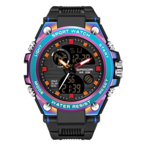 SANDA Dual Digital Display Luminous Stopwatch Chronograph Alarm Clock Men Quartz Sports Watch