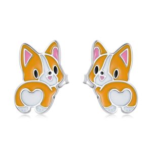 S925 Sterling Silver Cute Corgi Ear Studs Women Earrings