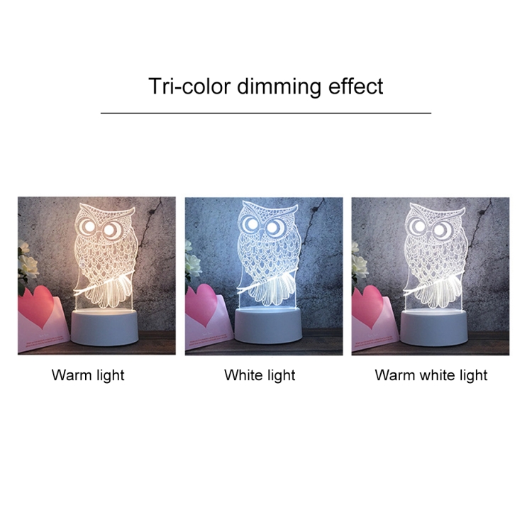 White Base Creative 3D Tricolor LED Decorative Night Light, Button USB Version, Cat, Iorn Tower, I Love You, Owl, Jellyfish, Love Balloon Bear, Castle in the Sky, Have You All the Way, Love Bear, Deer, Geometric Horse, Castle, Pig, Heart, Love Balloon... - Image 3