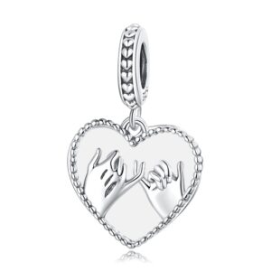 S925 Sterling Silver Heart Hand In Hand Pendant DIY Bracelet Necklace Accessories