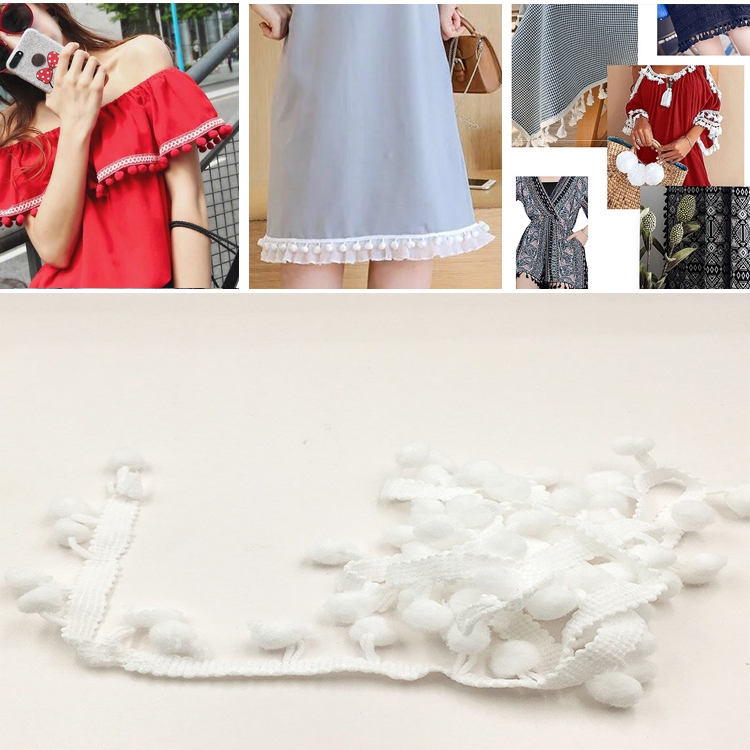 20 Yards Pompom Lace Ribbon Fur Ball Trim For Craft DIY Curtain Home Decorative Clothes Sewing Accessories, 1CM