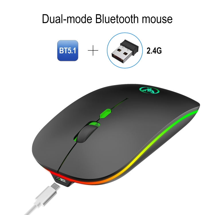 HXSJ T18 2.4GHZ 1600dpi Dual-mode Light-emitting Wireless Mouse USB + Bluetooth 5.1 Rechargeable - Image 3