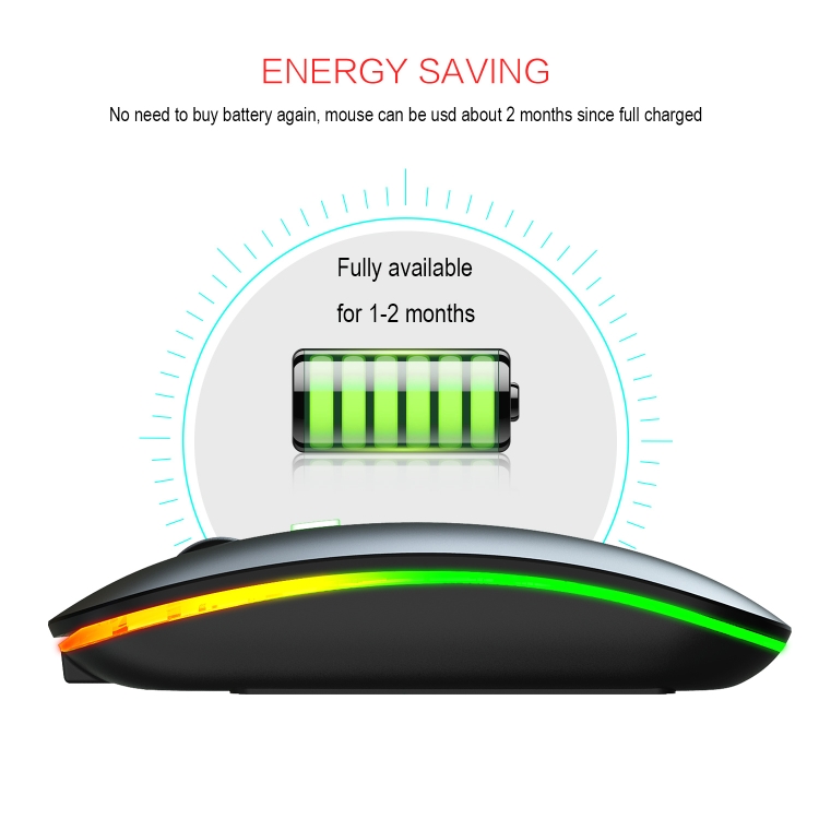 HXSJ T18 2.4GHZ 1600dpi Dual-mode Light-emitting Wireless Mouse USB + Bluetooth 5.1 Rechargeable - Image 9