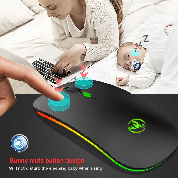 HXSJ T18 2.4GHZ 1600dpi Dual-mode Light-emitting Wireless Mouse USB + Bluetooth 5.1 Rechargeable - Image 10