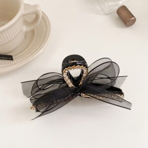 French Style Hairpin Gripper Mesh Lace Bowknot Rhinestone Hairpin