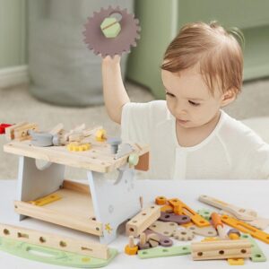 Simulation DIY Children Pretend Play Multifunctional Wooden Tool Bench