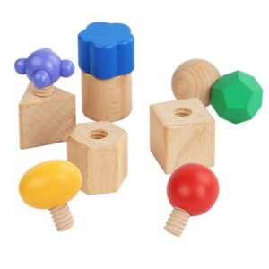 Kid Wooden Screw Matching Game Montessori Nut Bolt Disassembly Toy, Shape, Five-pin