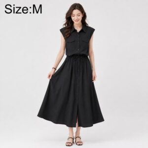 Elegant Sleeveless Lapel Summer Women Dress, M, L, XL, 2XL