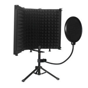 M3P Foldable Three-Panel Microphone Isolation Shield with Phone Clip, Tripod, Pop Filter Kit, M3P Isolation Shield+Phone Clip+Tripod+Pop Filter