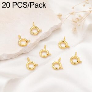 20 PCS/Pack Real Gold Plated Copper Spring Ring Clasps Q Round Clasps for DIY Necklace & Bracelet Jewelry Making, 5.5mm, 5mm, 6mm, 7mm, 9mm