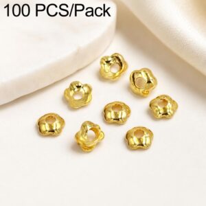 100 PCS/Pack Gold Filled Hollow Flower Bead Caps Spacers for DIY Jewelry Making, Smooth 5-Petal 4mm, 6-Petal Cap 4.5mm, 6-Petal Cap 5mm, 8-Petal 6mm, 8-Petal 8mm, 12-Petal 4mm, 12-Petal 6mm, 12-Petal 8mm, 5-Petal 6mm, Small 6-Petal 6mm...