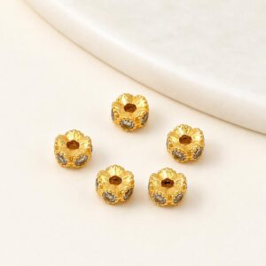5 PCS/Pack Gold Filled Inlaid Zircon Hole Spacer Beads for DIY Jewelry Making, Honeycomb Coin Zircon 4.5mm, Dual-Hole Zircon Bead, Zircon Heart-Shaped Bead, Planet Orbit Zircon, Zircon Spacer 6mm, Zircon Spacer 8mm, Micro-Pave Square Bead...