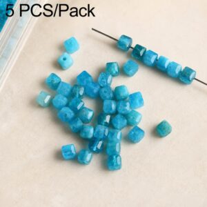 5 PCS/Set Natural Faceted Loose Beads DIY Accessories for Bracelets and Necklaces, Blue Apatite, Pink Opal, Alxa Faceted Round Bead, Grade A Turquoise, Alxa Faceted Cube Bead, Australian Jade, Violet, Blue Apatite Faceted Abacus, Grey Moonstone...