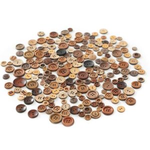 100g/Pack Mixed Sizes Natural Wood-colored Wooden Coconut Buttons, 100-150 Pieces/Pack