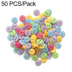 1.5cm Colorful Polka-dot and Striped Patterns Round Resin Buttons, 50 Pieces/Pack, Round
