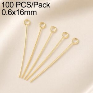100 PCS/Pack Gold Plated Brass Bead Head Pins for DIY Charm Earrings Jewelry Making, 0.6x16mm, 0.6x18mm, 0.6x20mm, 0.6x24mm