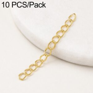 10 PCS/Pack Gold Plated Colorfast Extender Tail Chain for DIY Necklace & Bracelet Jewelry Making, 150 Chain 3mm Width 5cm Length, Heart 925 Silver, Rippled Heart, Rippled Plum Blossom, Rippled Leaf, 3D Water Drop, 3D Cutout Heart, 3D Five-Pointed Star...