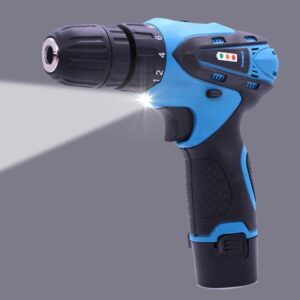 VOTO 12V Stepless Speed Regulation Rechargeable Hand Drill Set Electric Drill Power Tools with LED Light, AC 220V, US Plug, Random Color Delivery