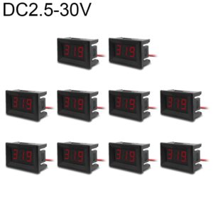 10 PCS 0.36 inch 2 Wires Digital Voltage Meter with Shell, Color Light Display, Measure Voltage: DC 2.5-30V