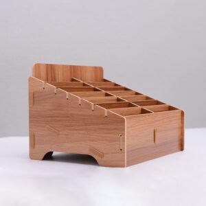 Wooden Multi-cell Mobile Phone Film Stand Desktop Accessories Display Rack, 14 Grids, Size: 21x17x16cm, 14 Grids, Brown